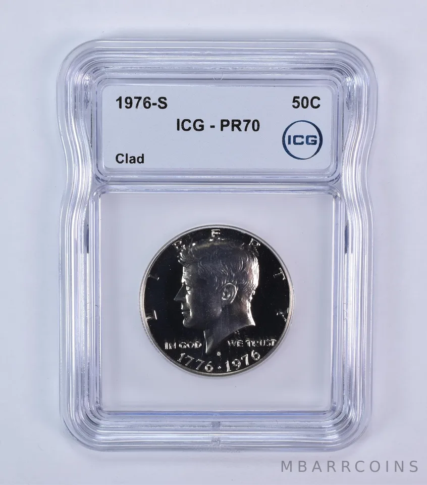 1976-S Kennedy Half Dollar CLAD PR70 ICG