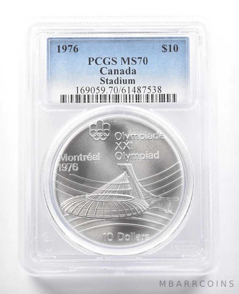 1976 Canada 10 Dollars Silver Montreal Olympics Stadium MS70 PCGS