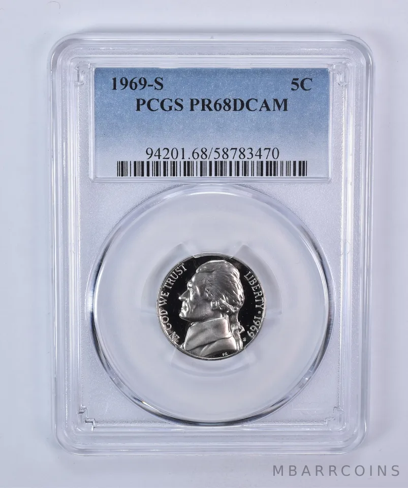 1969-S Jefferson Nickel PR68 DCAM PCGS Blue Label