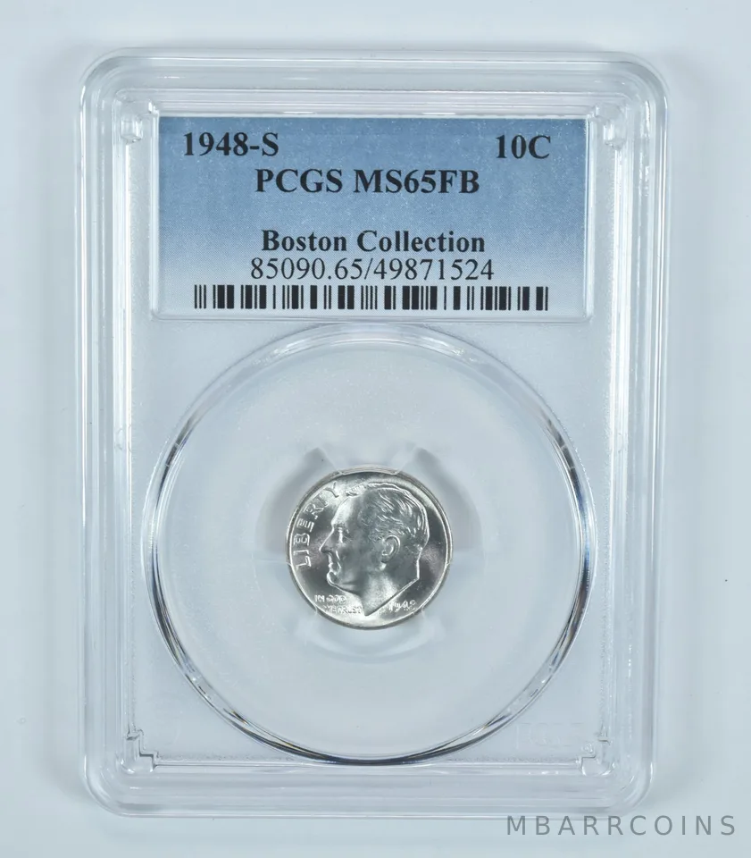 1948-S Roosevelt Dime Boston Collection MS65 FB PCGS Blue Label
