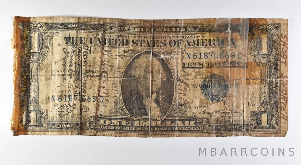 1935 A $1 Silver Certificate Blue Seal Short Snorter *9638