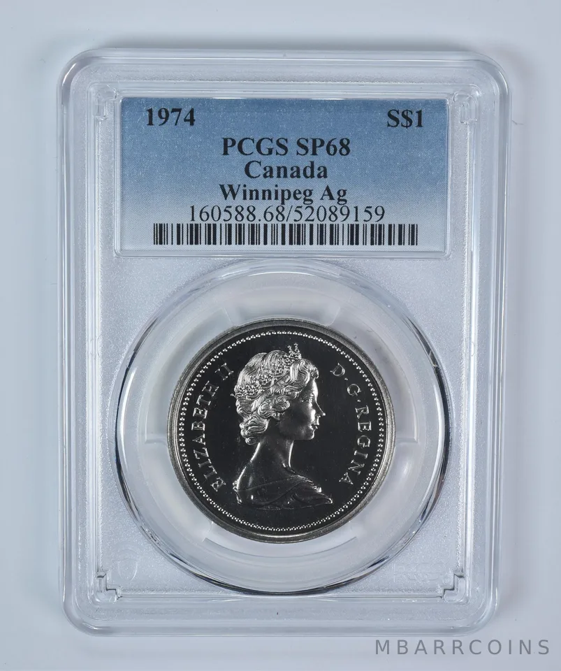 1974 Canada 1 Dollar Silver Winnipeg Silver SP68 PCGS Blue Label