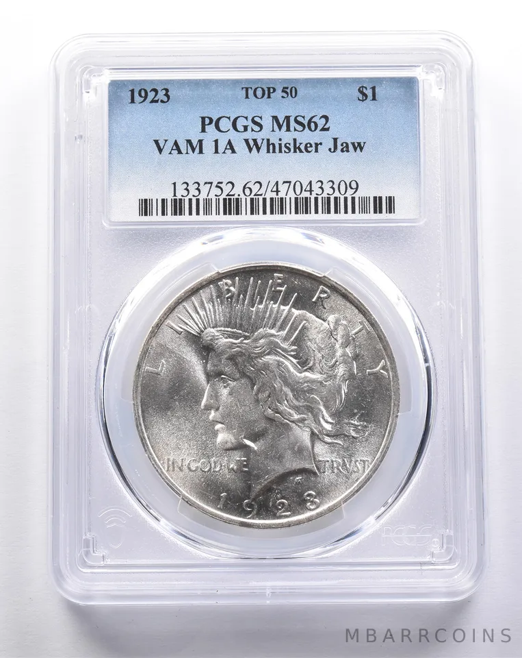 MS62 1923 Peace Silver Dollar TOP 50 VAM 1A Whisker Jaw PCGS *3361