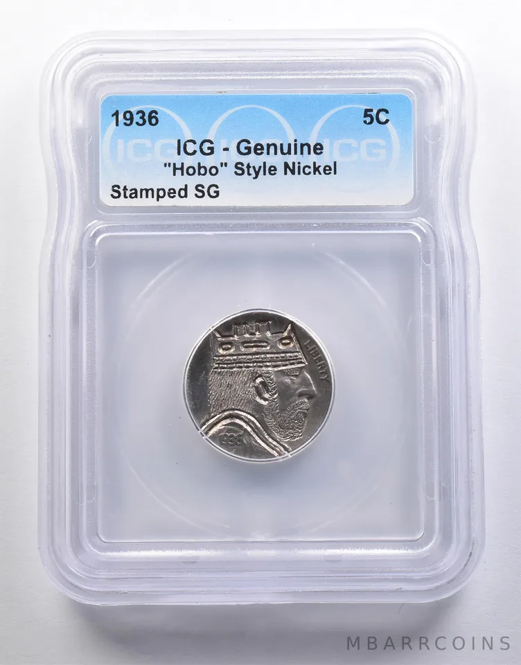 1936 Indian Head Buffalo Nickel "Hobo" Style Stamped SG Genuine ICG a6558