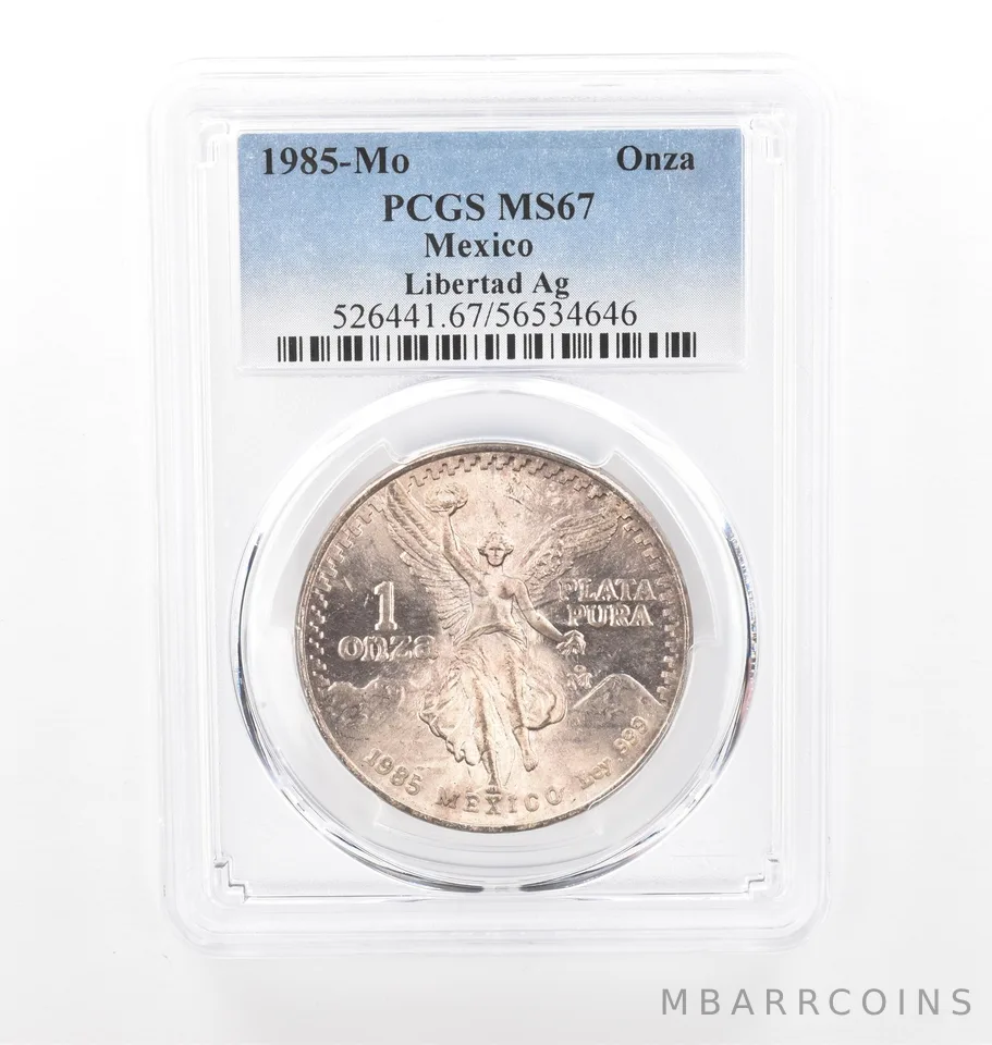 1985 Mo Mexico 1 Onza Silver Libertad MS67 PCGS Beautiful Tone *2107
