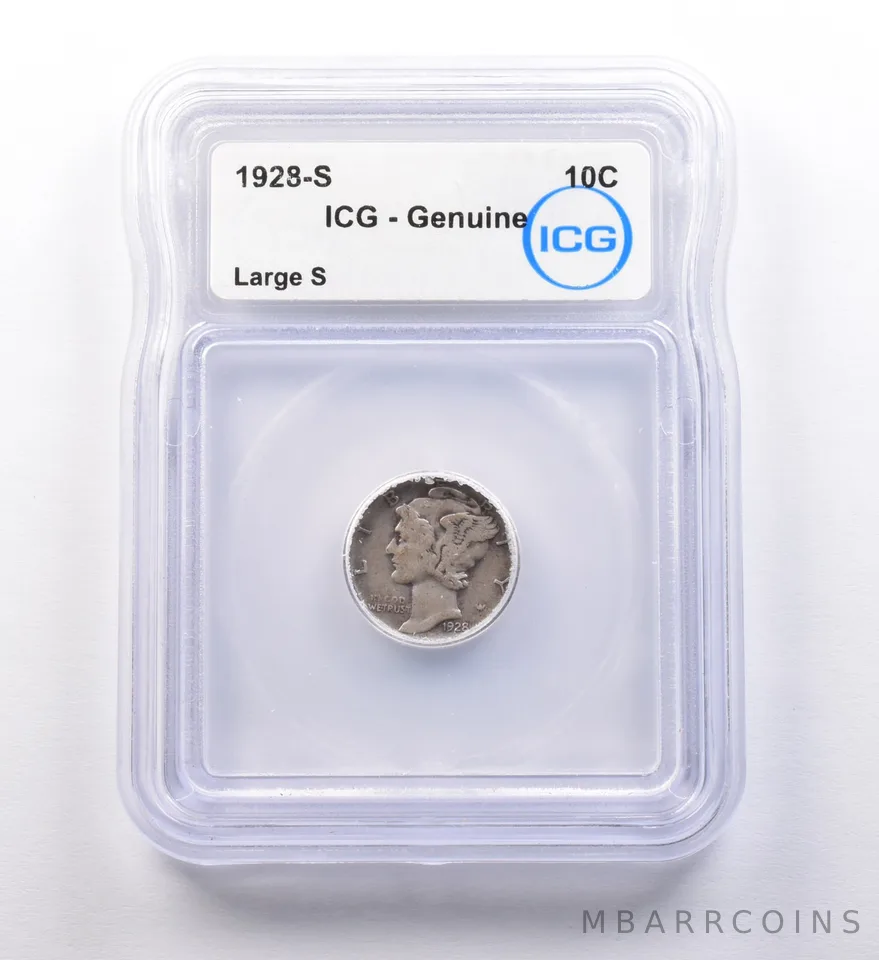 1928-S Mercury Dime Large S Genuine ICG a9708