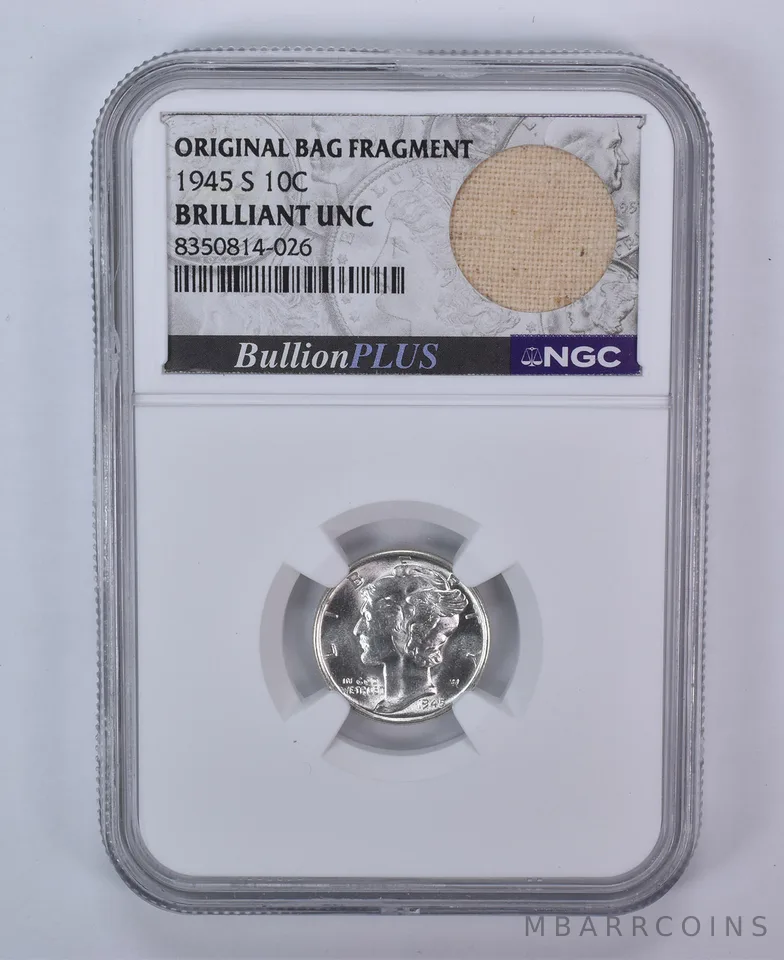 1945-S Mercury Dime Original Bag Fragment BU NGC