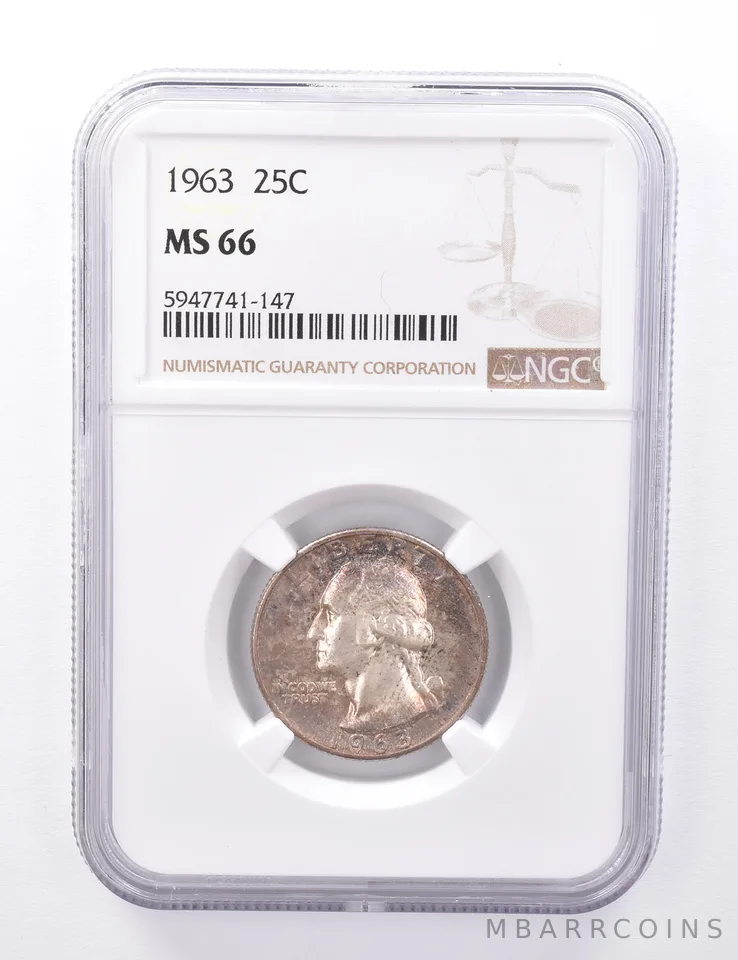 MS66 1963 Washington Quarter - Graded NGC Beautiful Tone a4443