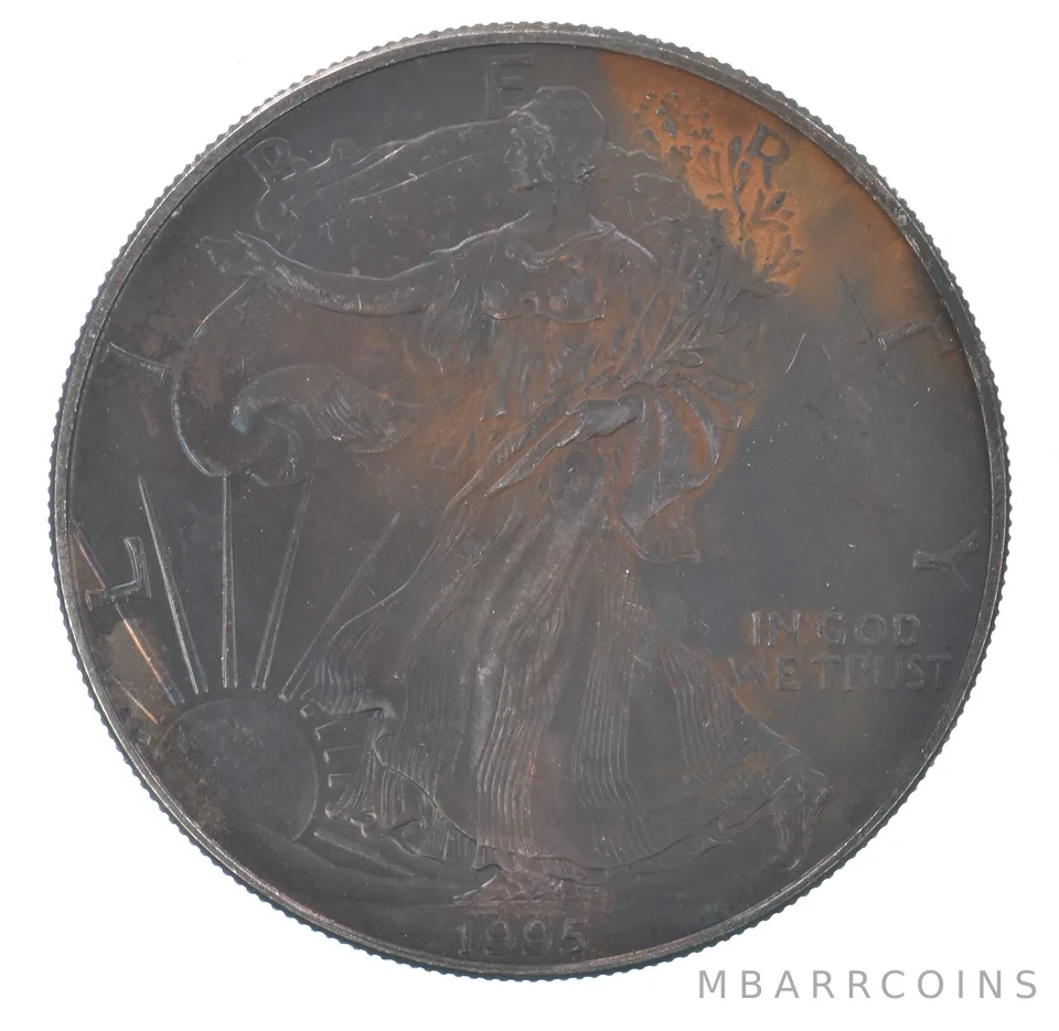 Beautiful Toned - 1995 American Silver Eagle 1 Troy Oz .999 Fine Silver *045