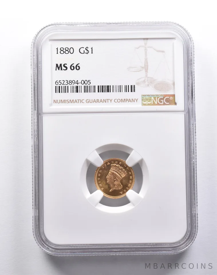 MS66 1880 $1 Indian Princess Head Gold Dollar Piece NGC a3667