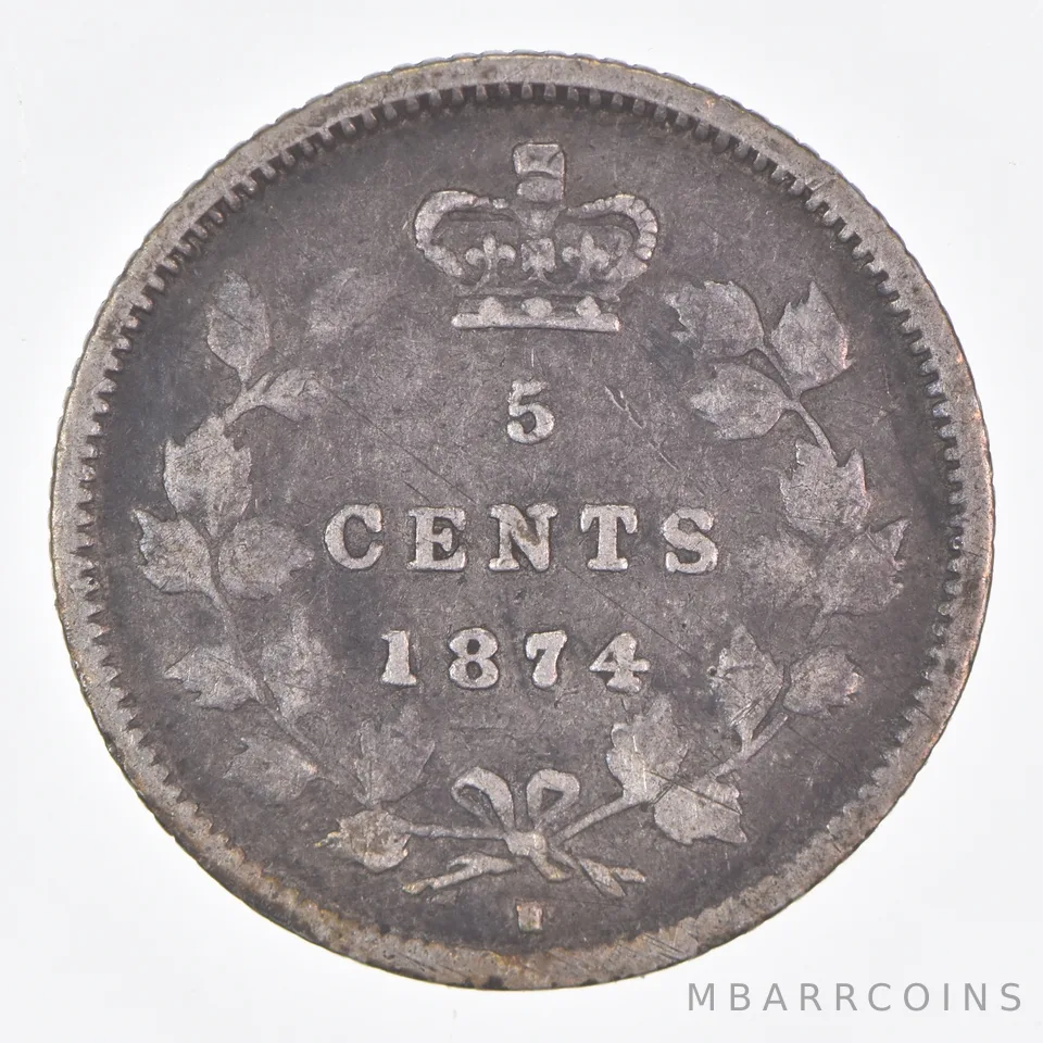 Better Date - 1874 Canada 5 Cents World Coin- Silver *270