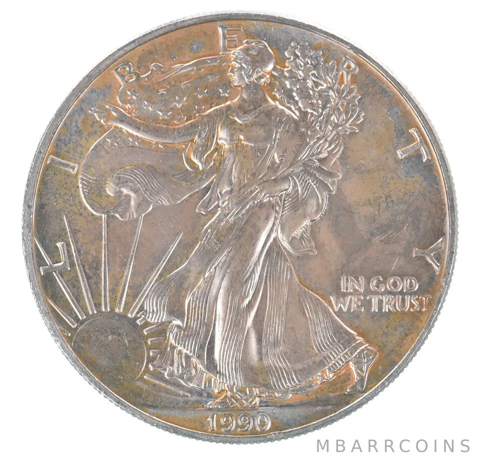 Beautiful Toned - 1990 American Silver Eagle 1 Troy Oz .999 Fine Silver *091