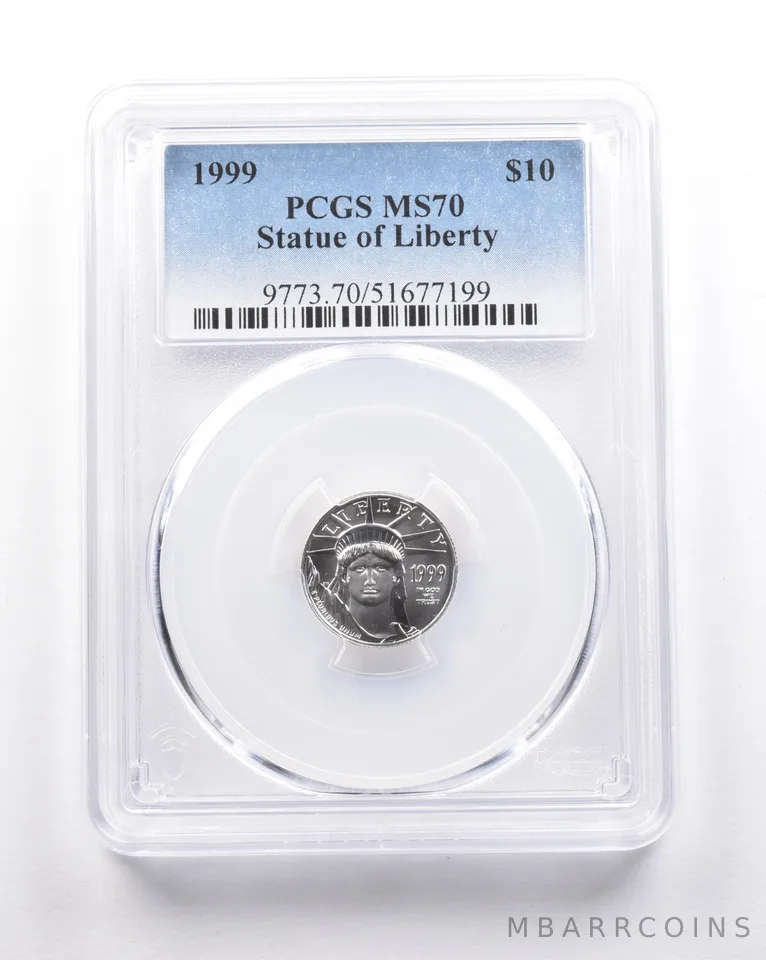 1999 $10 American Platinum Eagle 1/10 Oz 0.1 Oz Platinum MS70 PCGS *5310