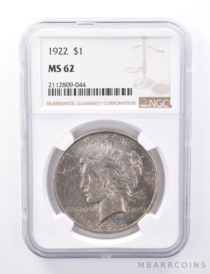 MS62 1922 Peace Silver Dollar - Graded NGC Beautiful Tone a4264
