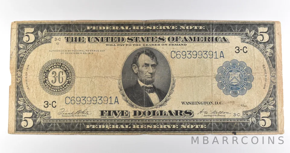 1914 $5 Philadelphia PA FRN Large Note Blue Seal *3677