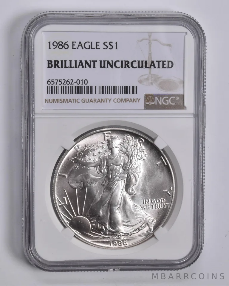1986 American Silver Eagle BU Brilliant Uncirculated NGC Brown Label