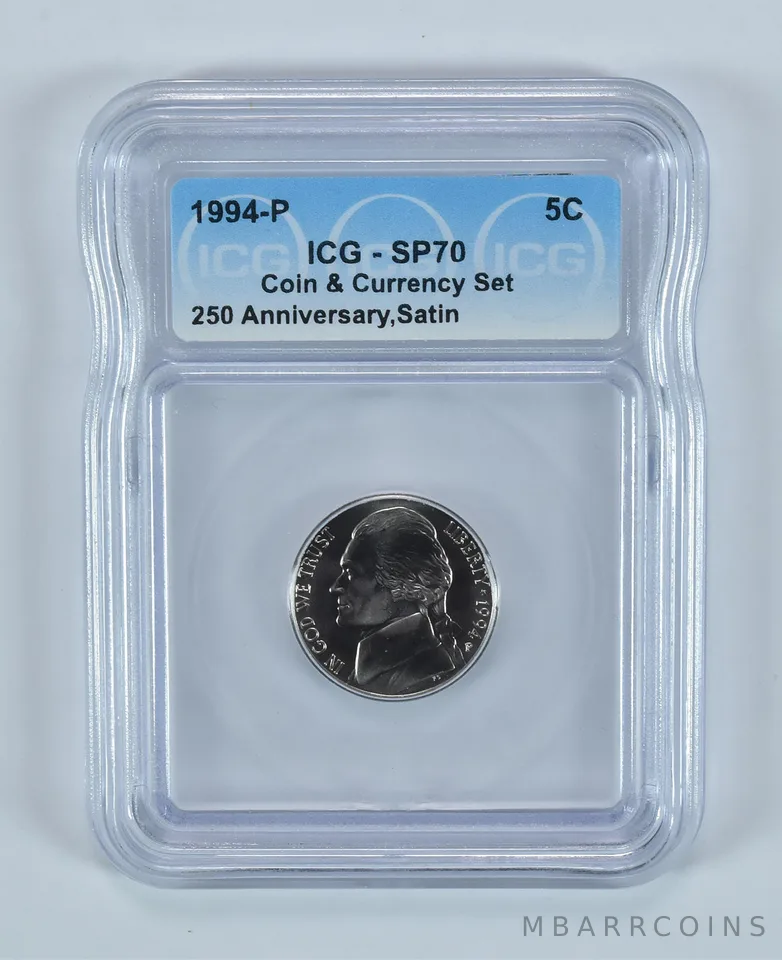 1994-P Jefferson Nickel Coin & Currency Set SP70 ICG Matte Specimen