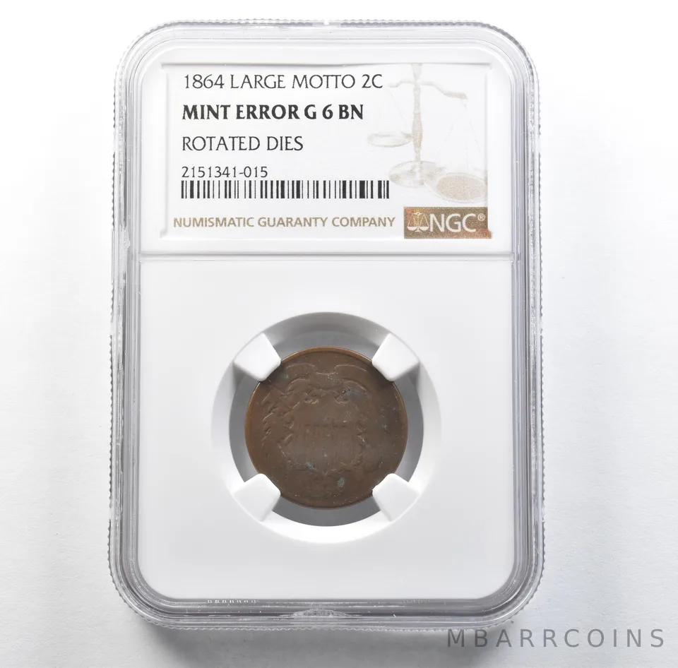 1864 Shield Two Cent Mint Error Rotated Dies G6 BN NGC *3123