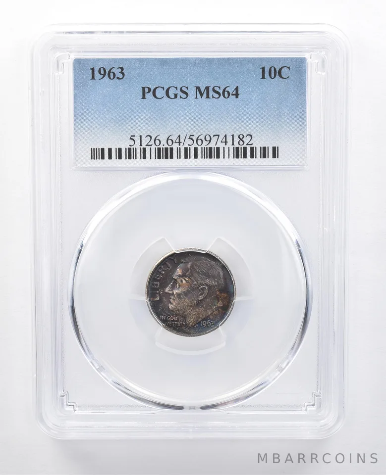 1963 Roosevelt Dime MS64 PCGS Beautiful Blue Tone *7697