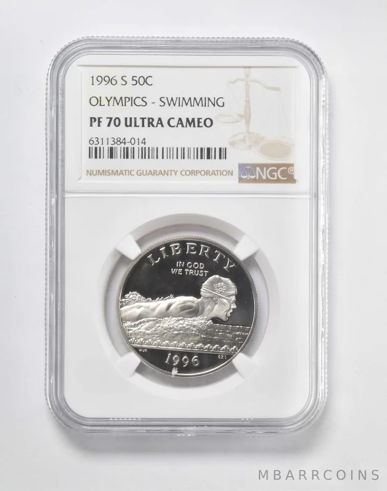 1996-S Olympic Swimming Commemorative Half Dollar PF70 UC NGC Brown Label