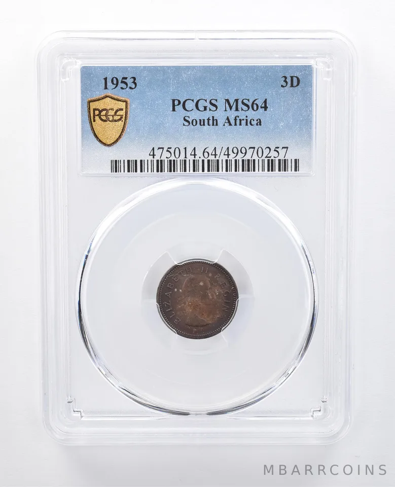 1953 South Africa 3 Pence MS64 PCGS Beautiful Tone *7985