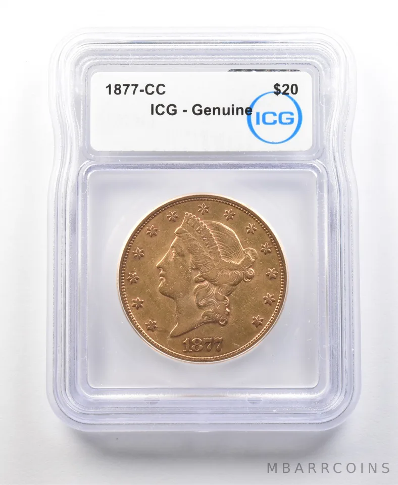 1877-CC $20 Liberty Head Gold Double Eagle Genuine ICG a1077