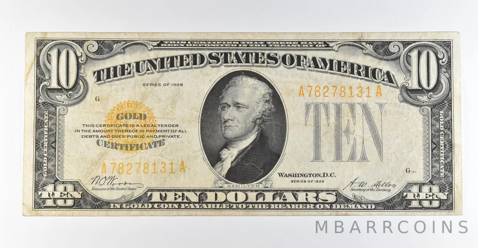 1928 $10 Gold Certificate Yellow Seal Fr#2400 *0451