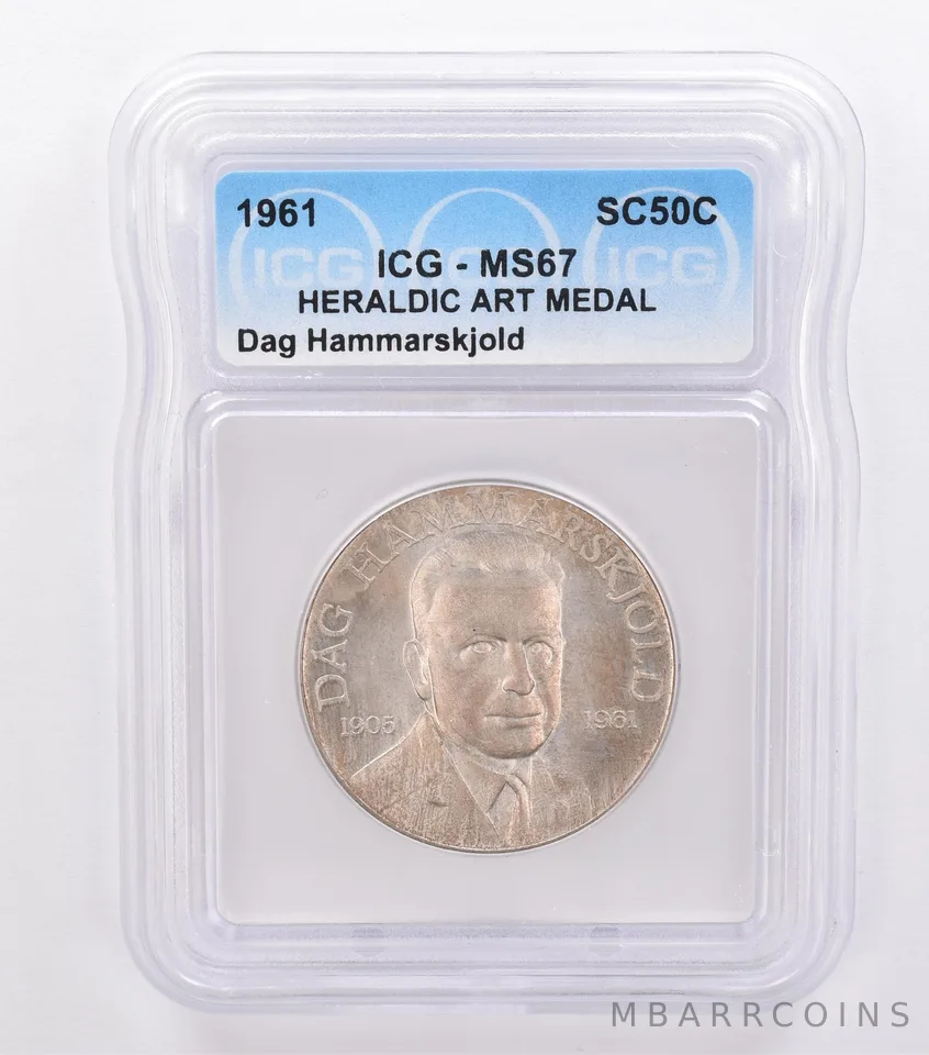 1961 So Called Half Dollar Dag Hammarskjold MS67 ICG Beautiful Tone a8686