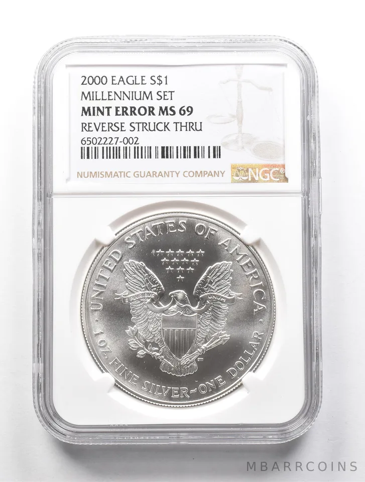 MINT ERROR MS69 2000 American Silver Eagle REV Struck Thru Millennium NGC a0668