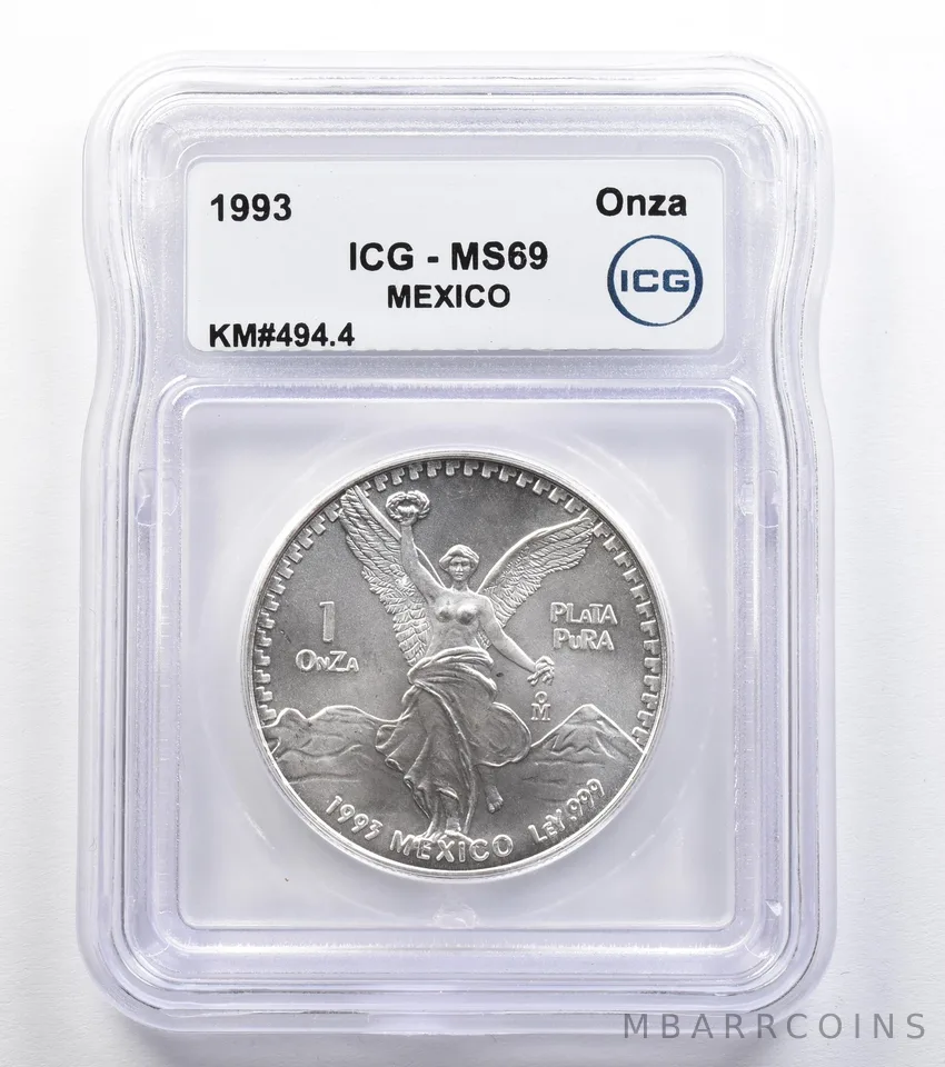 1993 Mo Mexico 1 Onza Silver Libertad KM#494.4 MS69 ICG *9592
