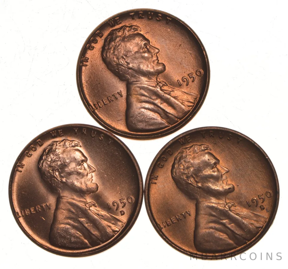 Choice Unc 1950 P+D+S Lincoln Wheat Cent Gem BU Collection Lot Set
