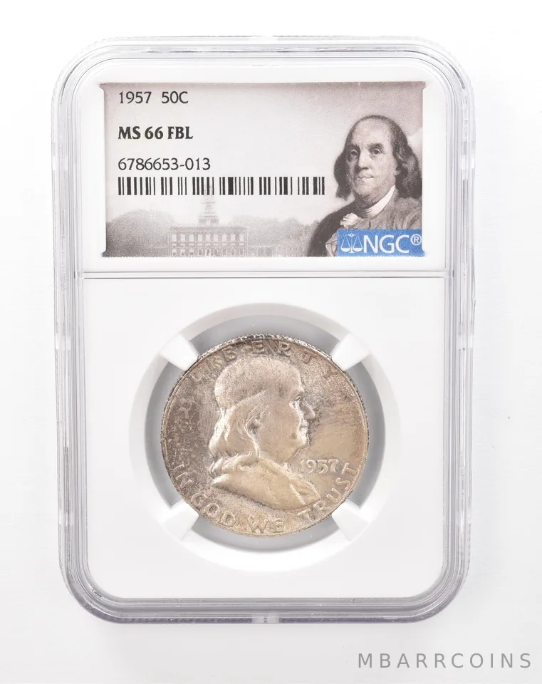 1957 Franklin Half Dollar MS66 FBL NGC Beautiful Tone *7488