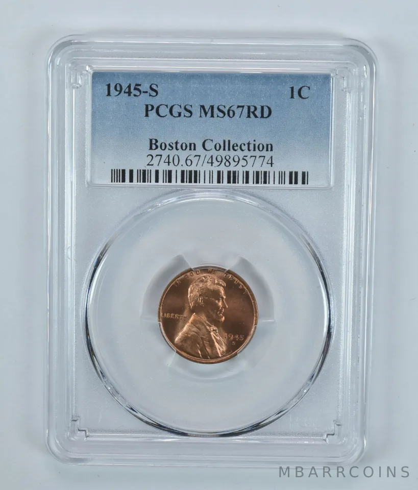 1945-S Lincoln Wheat Cent Boston Collection MS67 RD PCGS