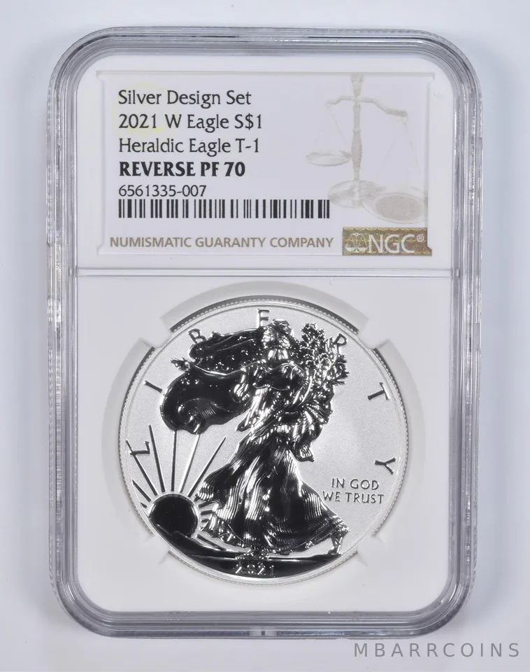 2021-W Silver Eagle Reverse Proof Design Set Heraldic T1 PF70 NGC