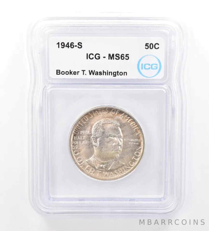 1946-S Booker T Washington Commemorative Half Dollar MS65 ICG Nice Tone *1662
