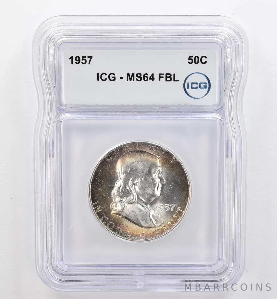 1957 Franklin Half Dollar MS64 FBL ICG Beautiful Tone *9458