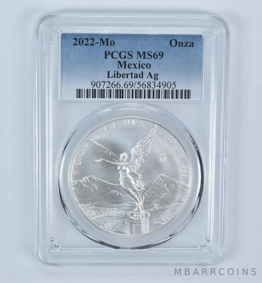 2022 Mo Mexico 1 Onza Silver Libertad MS69 PCGS Blue Label