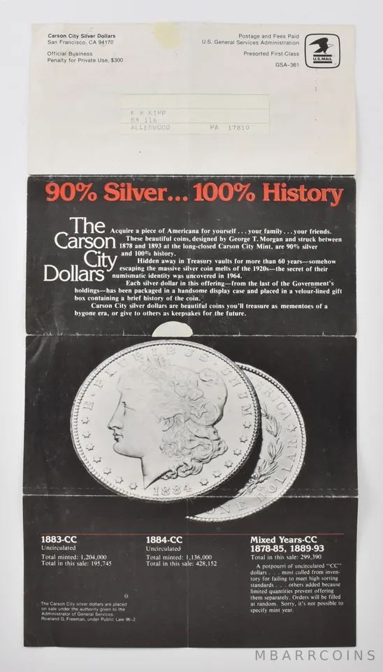 1980 Carson City Silver Dollars Sale Advertisement Order Form *7559