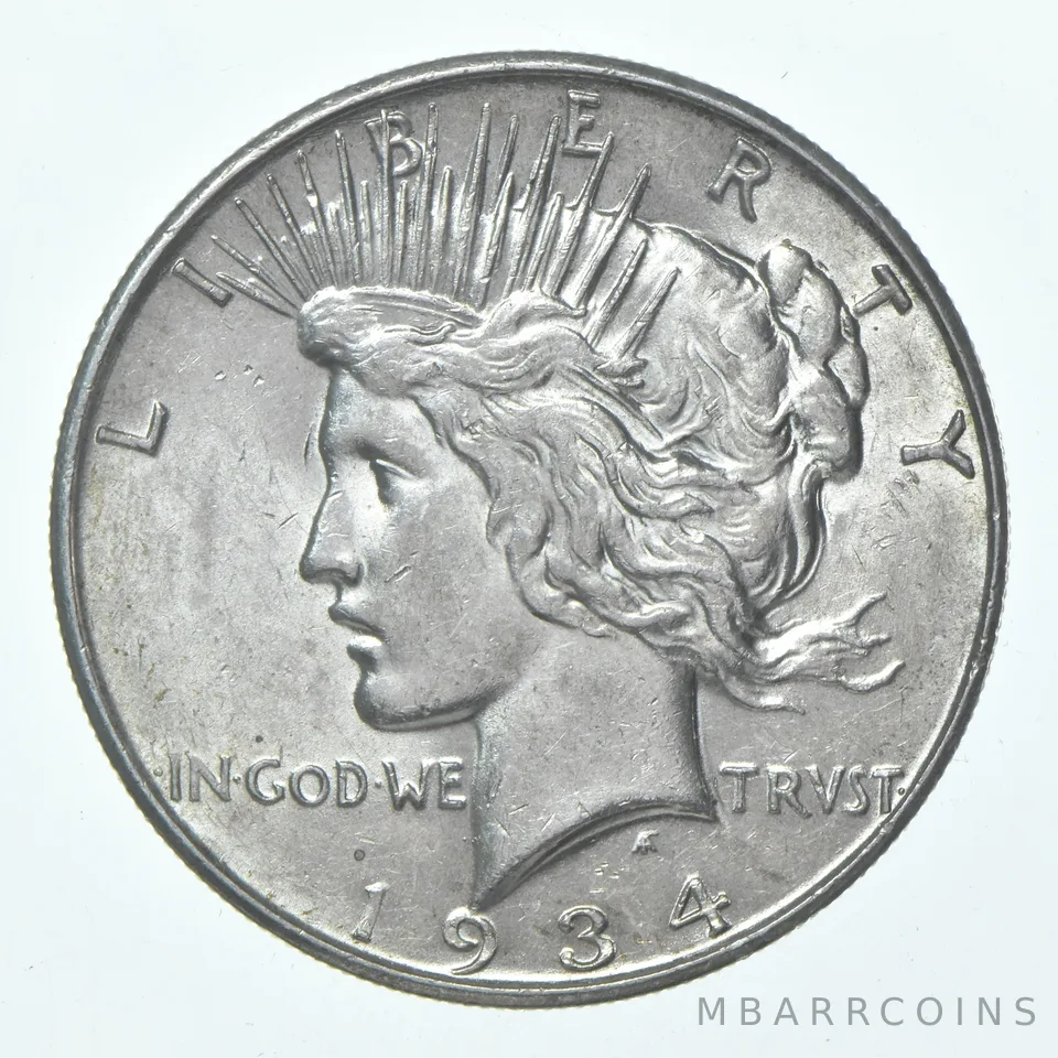 (1) 1934-D Choice AU Peace Silver Dollar 90% - CH AU Almost Unc - Denver
