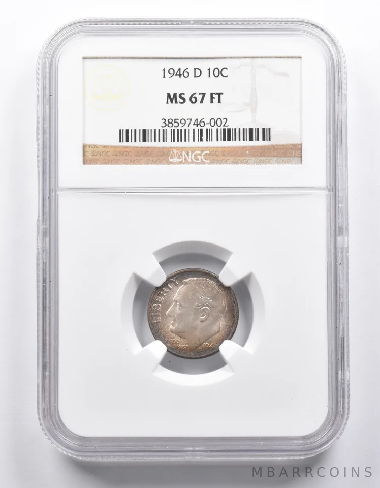MS67 FT 1946-D Roosevelt Dime NGC Insane Color a0916