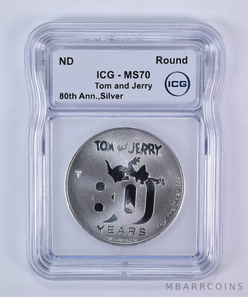 (ND) 1 Oz Silver Round Tom And Jerry 80th Anniversary MS70 ICG