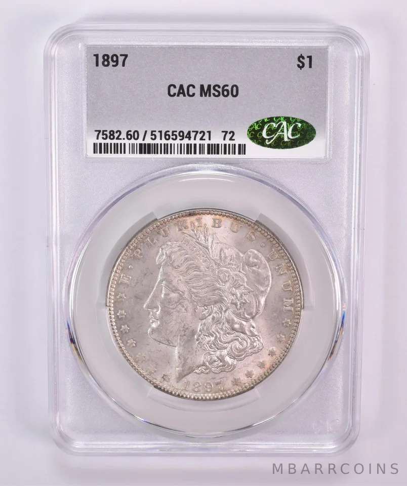 1897 Morgan Silver Dollar MS60 CAC CACg