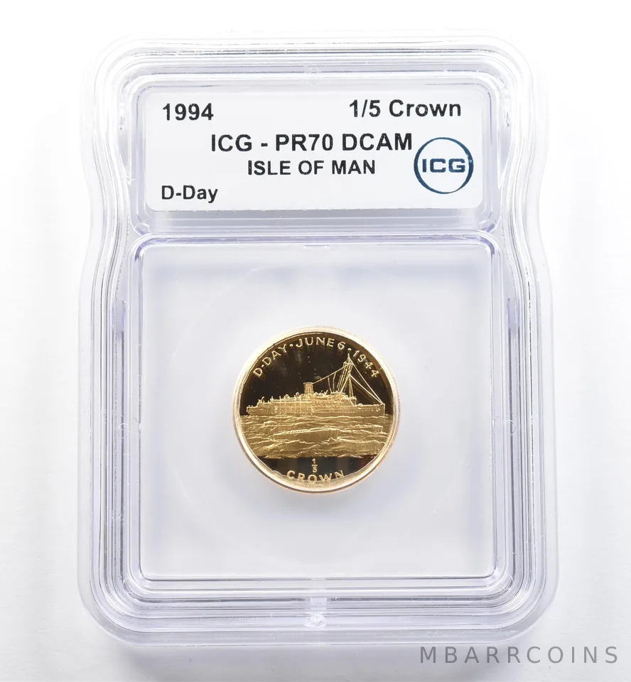 1994 Isle Of Man 1/5 Crown Gold D-Day PR70 DCAM ICG *6513