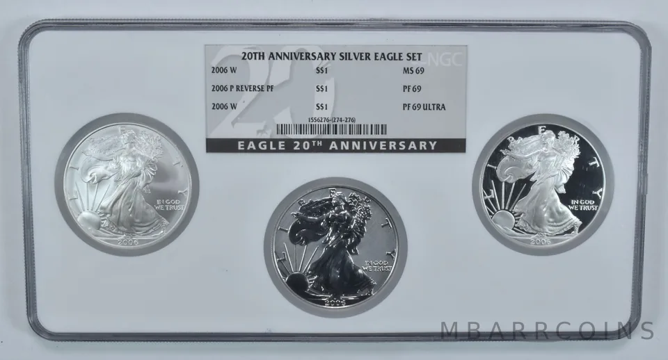 2006 Silver Eagle 20th Anniversary Set MS69/PF69 UCAM/Reverse PF69 NGC