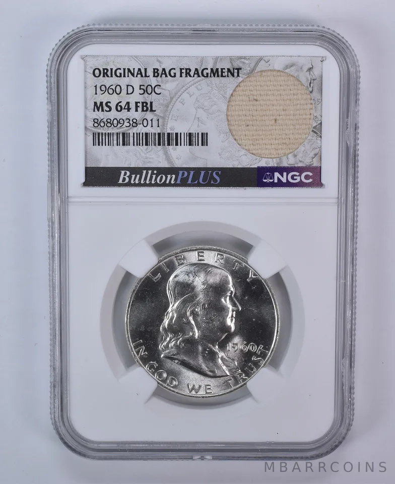 1960-D Franklin Half Dollar Original Bag Fragment MS64 FBL NGC