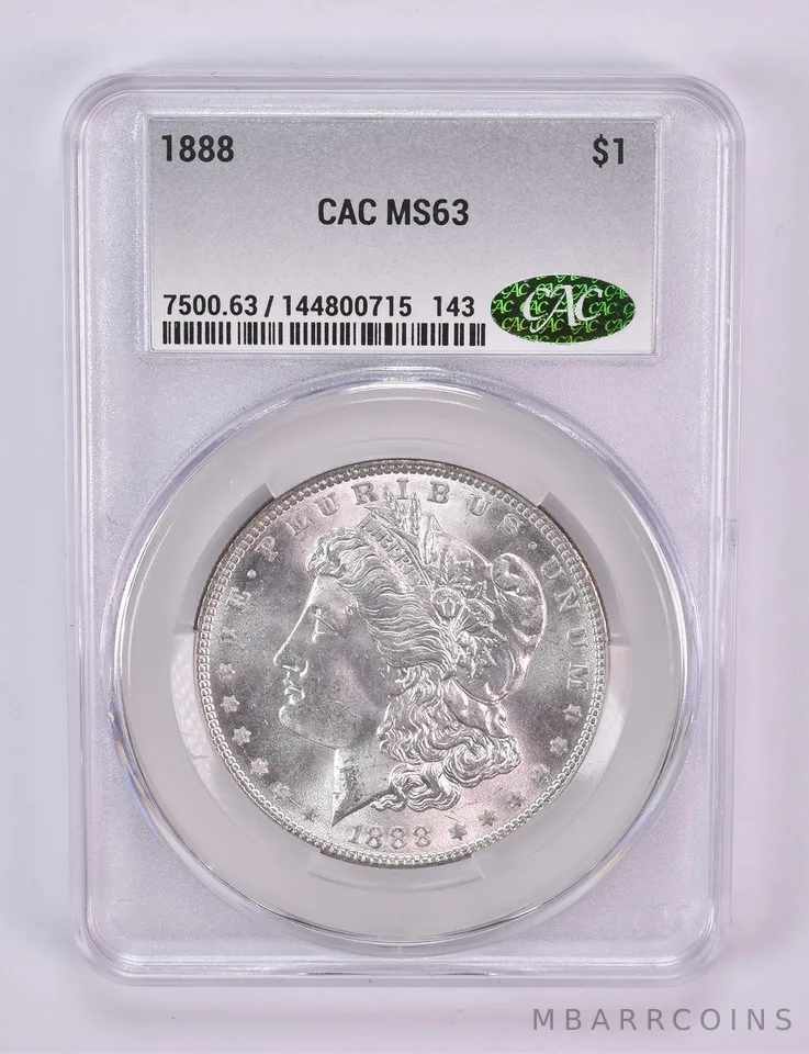 1888 Morgan Silver Dollar MS63 CAC CACg