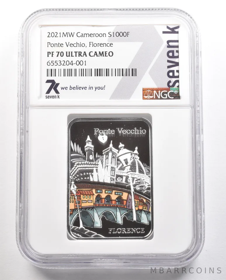 2021 MW Cameroon 1000 Francs Silver Ponte Vecchio Florence PF70 UCAM NGC *6455