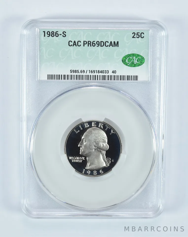 1986-S Washington Quarter PR69 DCAM CAC CACg