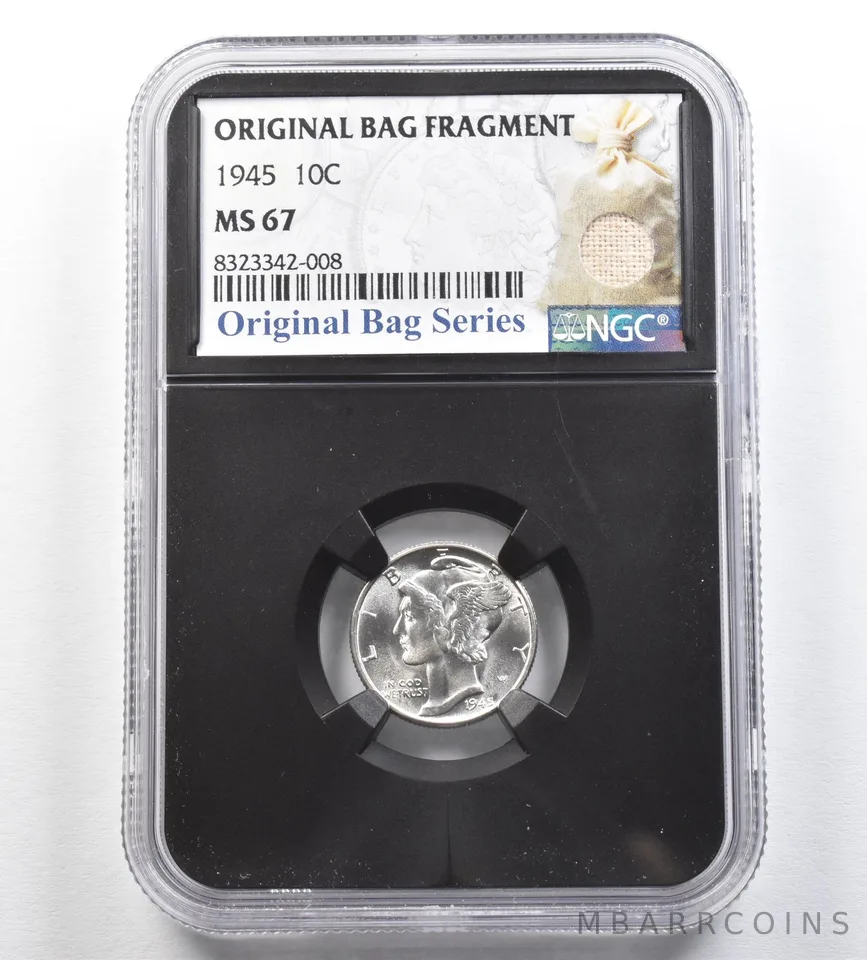 1945 Mercury Dime Original Bag Fragment MS67 NGC *0425