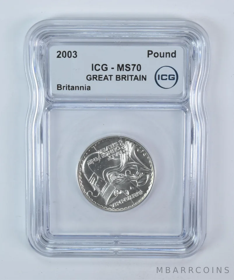 2003 Great Britain 1 Pound Silver Britannia 1/2 Oz MS70 ICG a5818